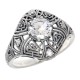 Art Deco Style Sterling Silver White Topaz Filigree Ring - FR-1837-WT
