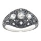 Art Deco Style Three Stone Sterling Silver Filigree White Topaz Ring - FR-1838-WT