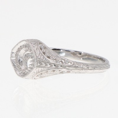 Semi Mount Art Deco Style 14kt White Gold Filigree Ring Ready for a 6.5 mm Round Gemstone - FR-1858-SEMI-WG