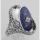 Victorian Style Lapis  Diamond Black Onyx Filigree Flip Ring Sterling Silver - FR-192-O-L