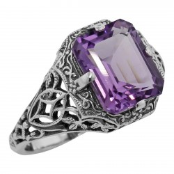 2 1/2 Carat Amethyst Filigree Ring - Sterling Silver