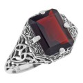 Antique Style Garnet Filigree Ring - Sterling Silver