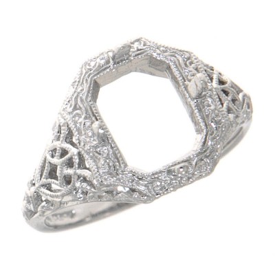 Antique Victorian Style Semi - Mount Ring - 14kt White Gold - FR-193-SEMI-WG