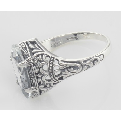 Victorian Style White Topaz Filigree Ring - Sterling Silver - FR-194-WT