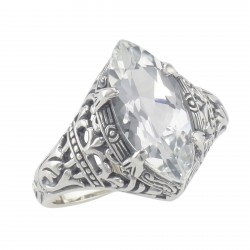 Victorian Style White Topaz Filigree Ring - Sterling Silver