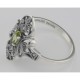Victorian Style Peridot Filigree Ring with Two Diamonds - Sterling Silver - FR-199-P