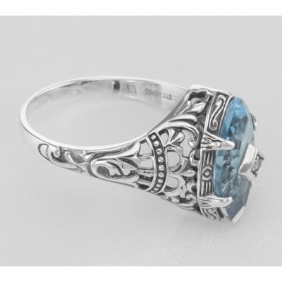 Sterling Silver Blue Topaz Filigree Ring w/ Diamond - FR-201-BT