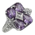 Four Stone Amethyst Filigree Ring - Sterling Silver