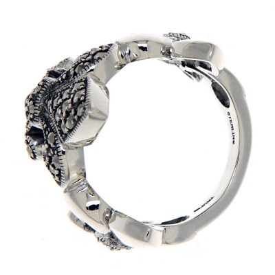 Beautiful Victorian Style  Marcasite Fleur de Lis Ring - Sterling Silver - FR-2780