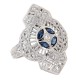 Art Deco Filigree Ring White Topaz Blue Sapphire Accents Sterling Silver - FR-291