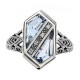 Unique Art Deco Style Blue Topaz  Diamond Filigree Ring - Sterling Silver - FR-343-BT