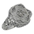 Victorian Style Camphor Glass Filigree Diamond Ring Fine Sterling Silver