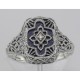 Victorian Style Blue Lapis Filigree Diamond Ring in Fine Sterling Silver - FR-369-L
