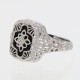 Vintage Inspired Victorian Style Black Onyx Filigree Natural Diamond Ring in Fine 14kt White Gold - FR-369-O-WG