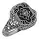 Victorian Style Black Onyx Filigree Diamond Ring in Fine Sterling Silver - FR-369-O