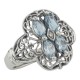 Antique Style Four Stone Blue Topaz and Diamond Ring - Sterling Silver - FR-371-BT