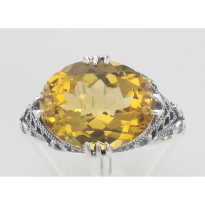 Beautiful 8.9 Carat Geniune Golden Citrine Filigree Ring - Sterling Silver - FR-423-C