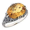 Beautiful 8.9 Carat Geniune Golden Citrine Filigree Ring - Sterling Silver