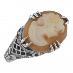 ONLY 1 IN STOCK - Antique Style Hand Carved Italian Shell Cameo Ring - Sterling Silver