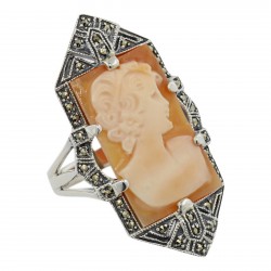 Italian Hand Carved Shell Cameo Ring - Sterling Silver
