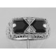Art Deco Style Black Onyx Filigree Ring with 2 diamonds - Sterling Silver - FR-475-O