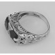 Art Deco Style Black Onyx Filigree Ring with 2 diamonds - Sterling Silver - FR-475-O