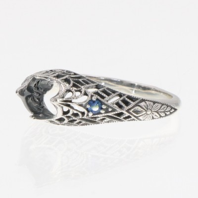 Semi Mount Filigree Ring with Sapphire Gems - Sterling Silver - FR-48-S-SEMI