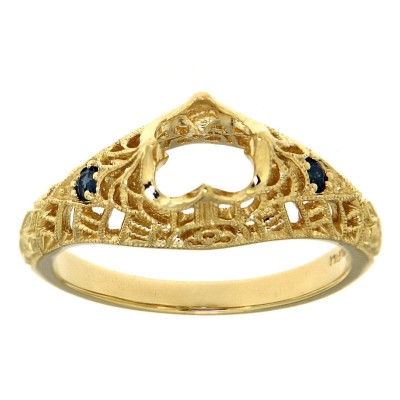 Semi Mount Filigree Ring with Sapphire Gems - 14kt Yellow Gold - FR-48-SEMI-YG