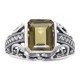 Large Emerald Cut Genuine Olive Quartz Filigree Ring - Sterling Silver - FR-54-OQ