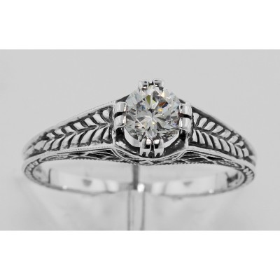 Beautiful Victorian Style CZ Solitare Filigree Ring - Sterling Silver - FR-55-CZ Beautiful Victorian Style CZ Solitare Filigree Ring - Sterling Silver - FR-55-CZ