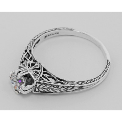 Beautiful Victorian Style CZ Solitare Filigree Ring - Sterling Silver - FR-55-CZ Beautiful Victorian Style CZ Solitare Filigree Ring - Sterling Silver - FR-55-CZ