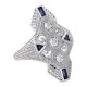 Art Deco Style Filigree Diamond Ring w/ Sapphires 14kt White Gold - FR-60-D-WG