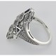 Art Deco Style Filigree Semi Mount Ring w/ Sapphires Sterling Silver - FR-60-SEMI