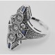 Art Deco Filigree Ring White Topaz Blue Sapphire Accent Sterling Silver - FR-60-WT