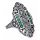 Art Deco Style White Topaz / Emerald Accent Gemstone Ring Sterling Silver - FR-61-WT-E