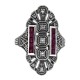 Art Deco Style White Topaz / Red Ruby Gemstone Ring - Sterling Silver - FR-61-WT-R