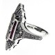 Art Deco Style White Topaz / Red Ruby Gemstone Ring - Sterling Silver - FR-61-WT-R