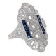 14kt White Gold Semi Mount Diamond and Sapphire Ring - Art Deco Style - FR-61-SEMI-S-WG
