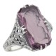 Roman Style Amethyst Colored Crystal Reverse Intaglio Filigree Ring - Sterling Silver - FR-633-AM