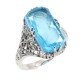 Roman Style Blue Colored Crystal Reverse Intaglio Filigree Ring - Sterling Silver - FR-633-BL