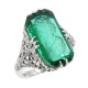 Roman Style Emerald Colored Crystal Reverse Intaglio Filigree Ring - Sterling Silver - FR-633-EM