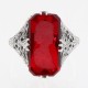 Roman Style Red Colored Crystal Reverse Intaglio Filigree Ring - Sterling Silver - FR-633-R