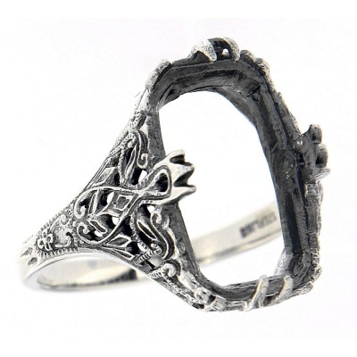 Victorian Style Semi Mount Filigree Ring Holds 16x8mm Stone Sterling Silver - FR-633-SEMI