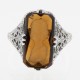 Roman Style Smoky Brown Colored Crystal Reverse Intaglio Filigree Ring - Sterling Silver - FR-633-SMK
