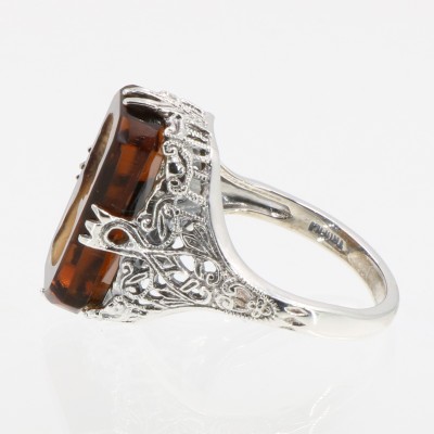 Roman Style Smoky Brown Colored Crystal Reverse Intaglio Filigree Ring - Sterling Silver - FR-633-SMK