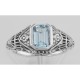 Victorian Style Blue Topaz Filigree Ring with Floral Design Sterling Silver - FR-67-BT