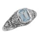 Victorian Style Blue Topaz Filigree Ring with Floral Design Sterling Silver - FR-67-BT