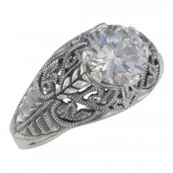 Classic Victorian Style White Topaz Filigree Ring - Sterling Silver