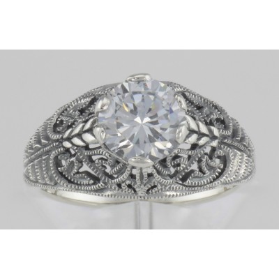 Classic Victorian Style White Topaz Filigree Ring - Sterling Silver - FR-698-WT