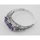 Victorian Style Amethyst Filigree Ring Sterling Silver - FR-699-AM